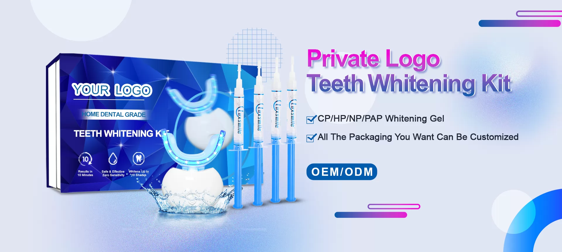 Customize the new trendy teeth whitening kit for your brand, start with Huaer Dental